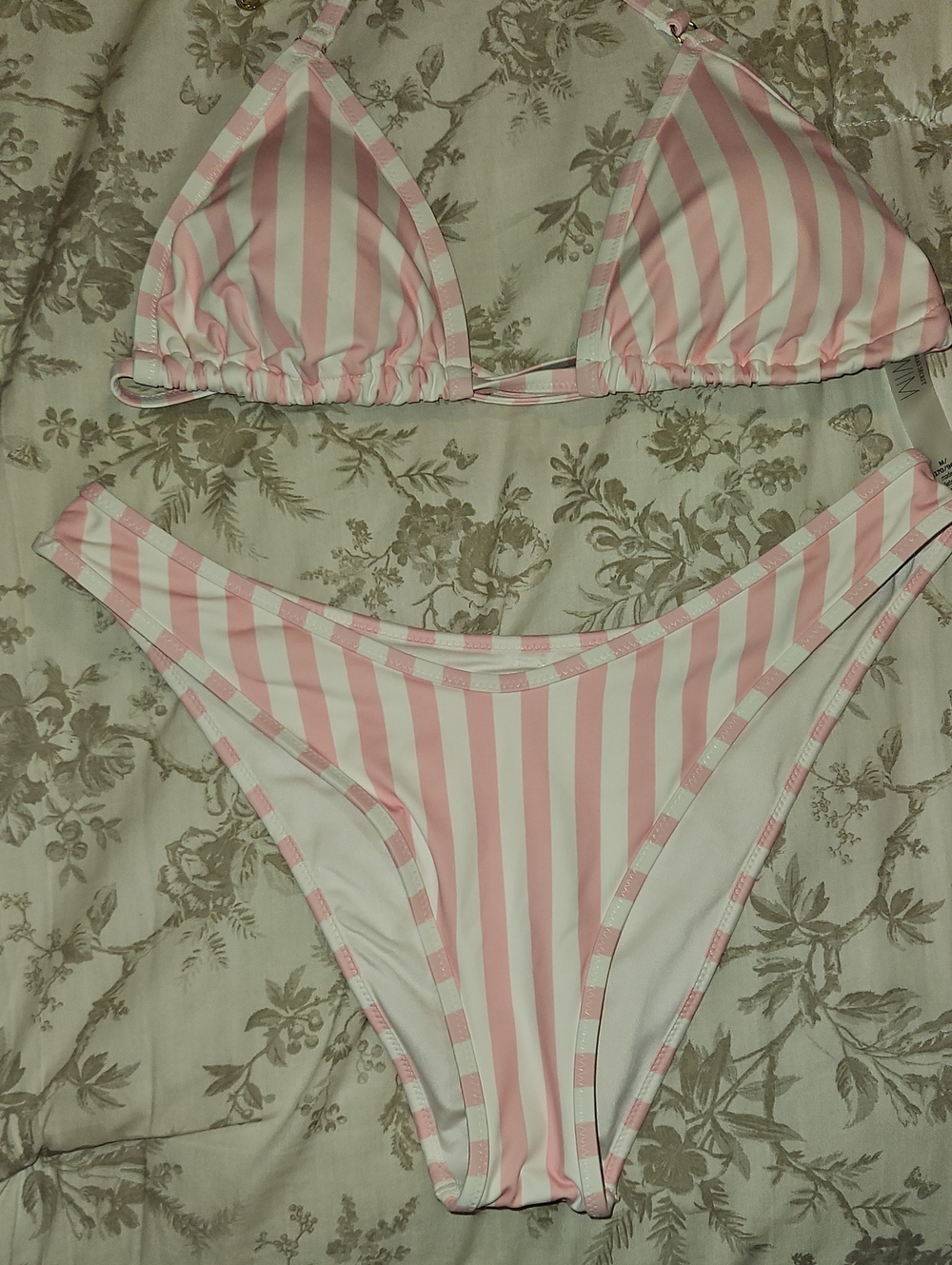 Victoria Secret Women’s Pink and White Striped Triangle Bikini - Picture 3 of 6